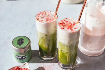 Raspberry Beret Matcha Latte