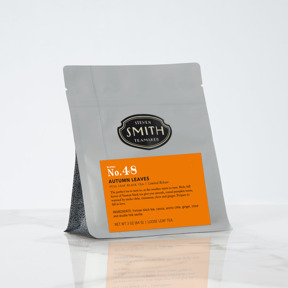 Grey back of loose Autumn Leaves with an orange label and Smith logo.