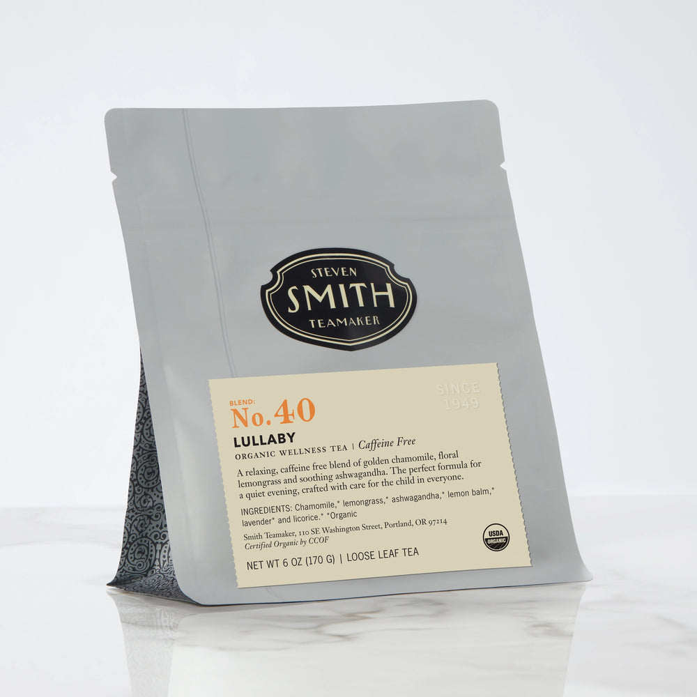 Grey bag with cream Lullaby label and Smith logo.