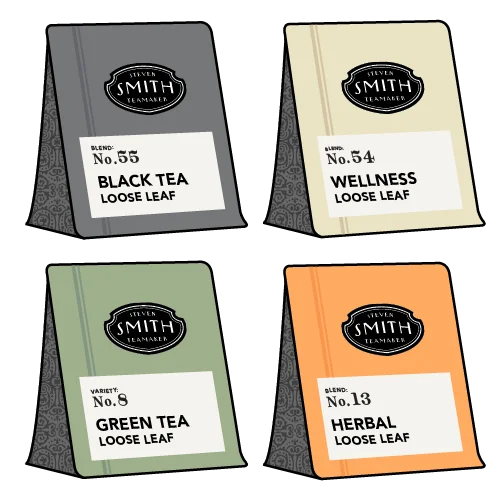 Black, green, herbal and wellness loose leaf packaging