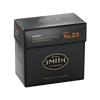 Black box of Kandy full-leaf black tea sachets with Smith shield in center of box.